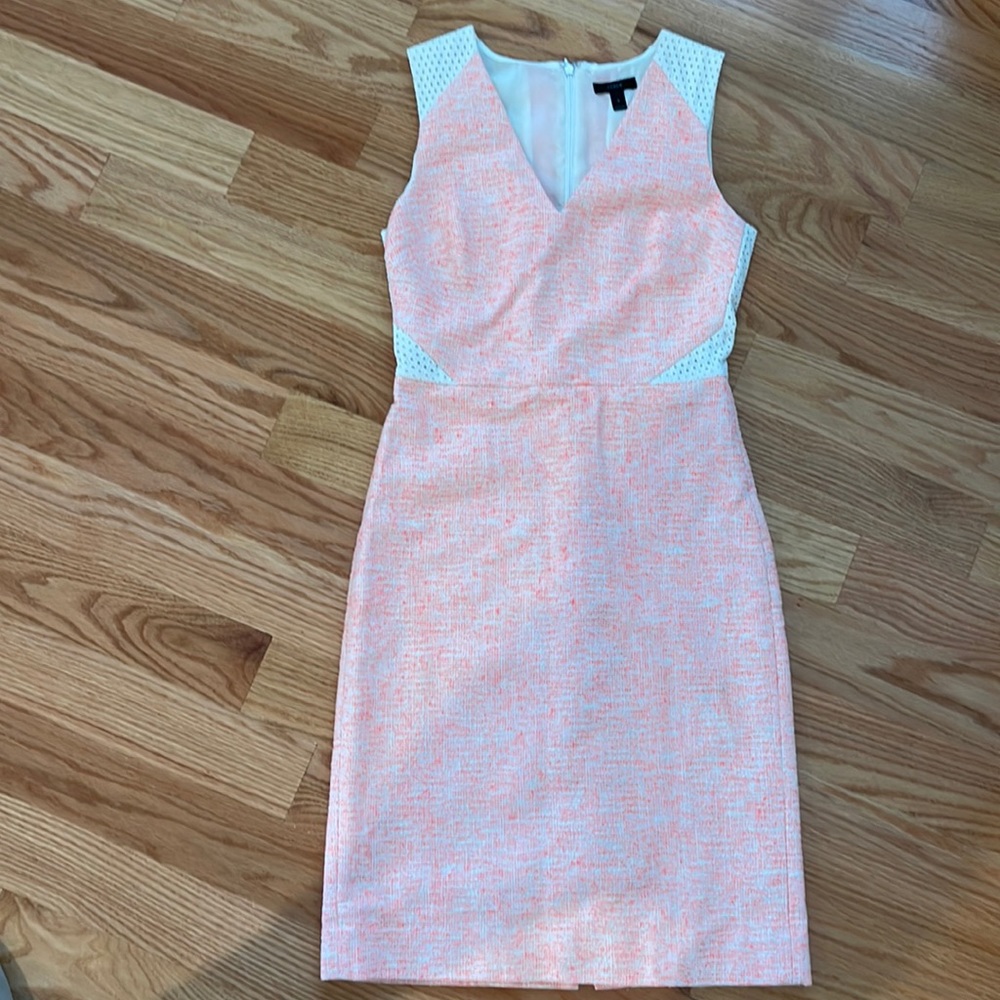 Jcrew Sleeveless, neck shift dress bright pink/orange/white size 4